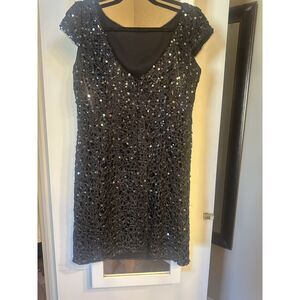 Adrianna Papell Black Sequin Cocktail Dress | Women’s Size 12 | Party Ready